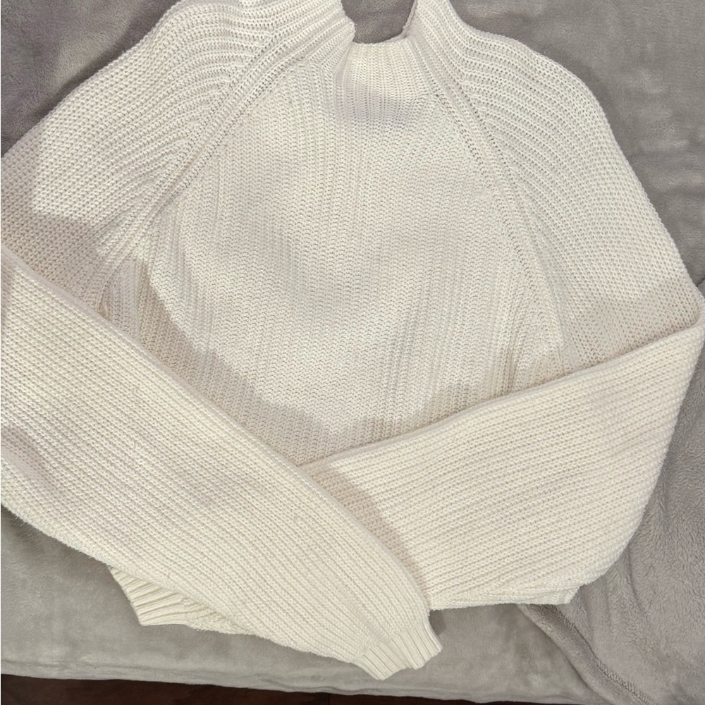 White Mockneck Knit Sweater